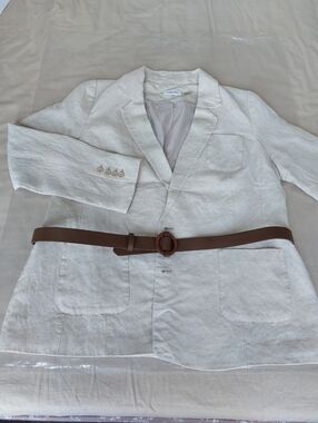 Calvin Klein Women Linen Blazer With Belt – Size 12